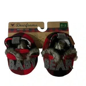 DEARFOAMS~Baby 0-3 Months~Red Plaid BABY BEAR Closed Back Slippers